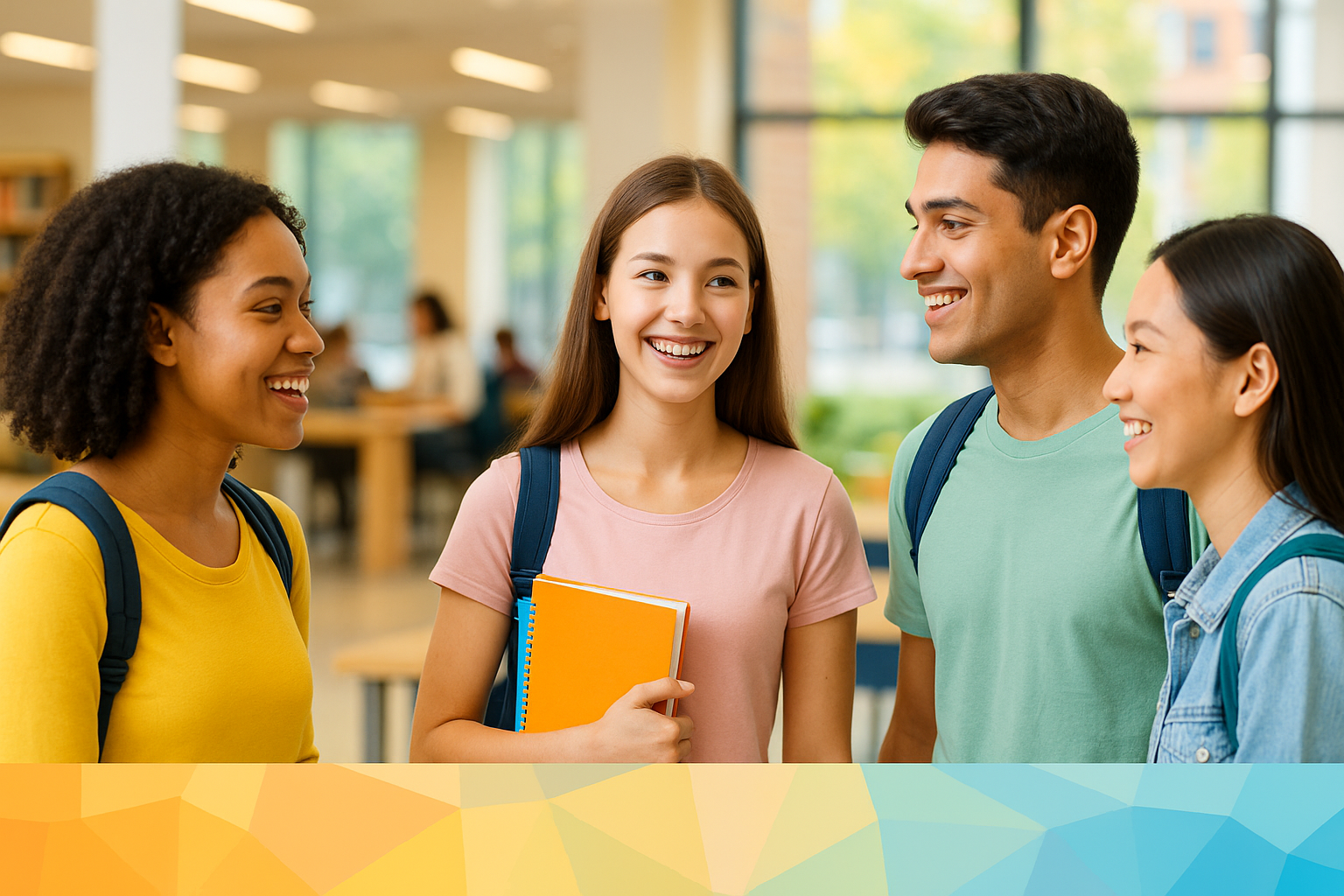 Banner image showing students in a positive educational environment, implying wellness support
