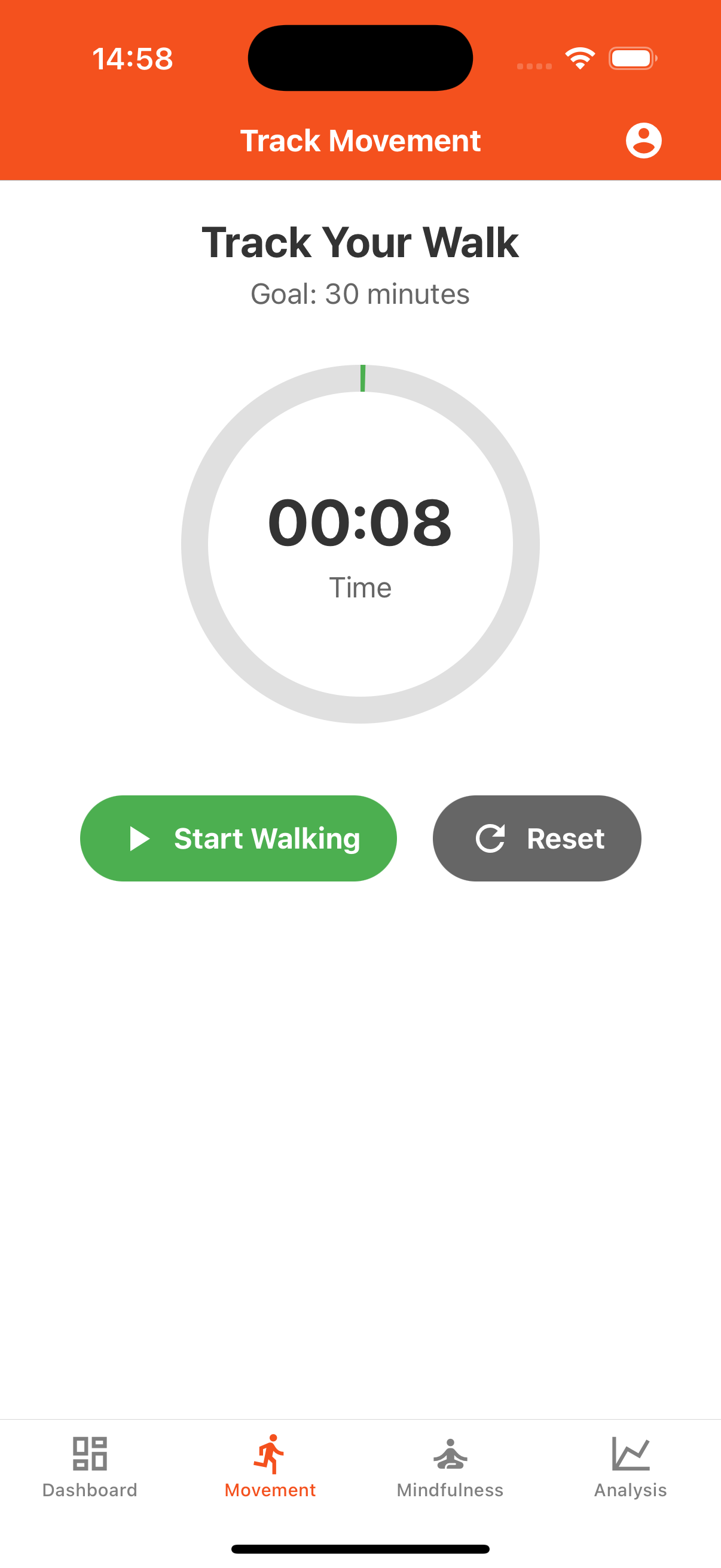 Movement Tracking App Screen